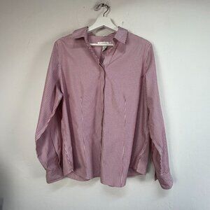 Chico's Womens No-Iron Red & White Metallic Striped Button-Down Shirt Top Size 2